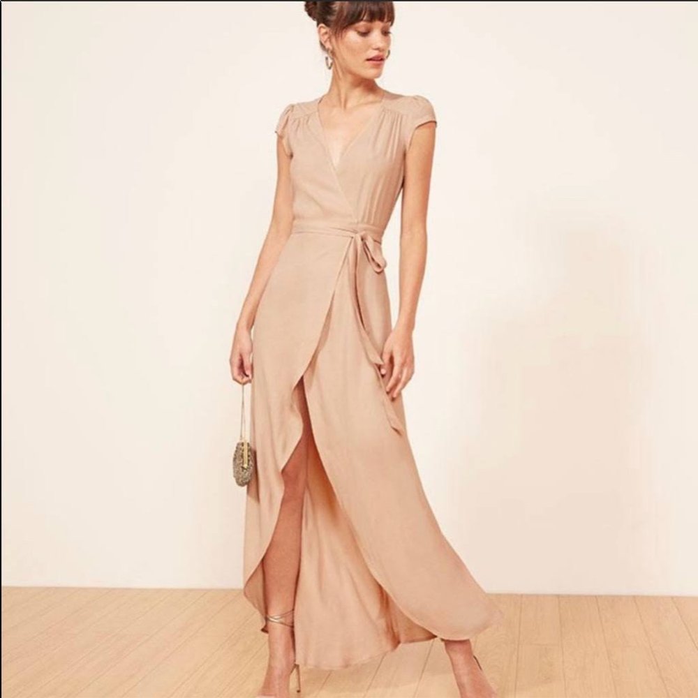 Reformation chamomile wrap dress in champagne